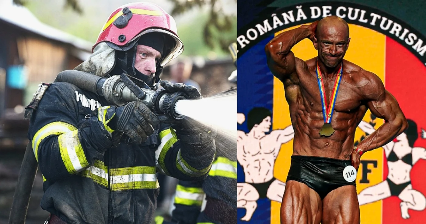 El este pompierul din România după care întorc capul toate femeile / foto: colaj Facebook