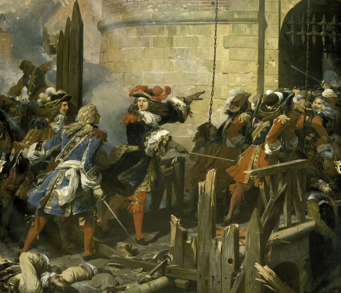 Muschetari în timpul cuceririi orașului Valenciennes din 17 martie 1677. Pictură de Jean Alaux (© Wikimedia Commons)
