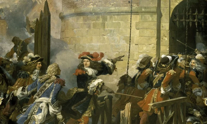 Muschetari în timpul cuceririi orașului Valenciennes din 17 martie 1677. Pictură de Jean Alaux (© Wikimedia Commons)