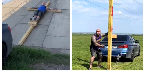 Un ieșean s-a filmat răstignit pe cruce, tras de o mașină