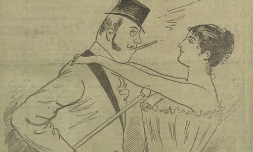 Caricatură publicată de ziarul umoristic „Veselia”, Anul 1, nr. 10, 29 decembrie 1891 (© Facebook / Institutul de Studii Sud-Est Europene)