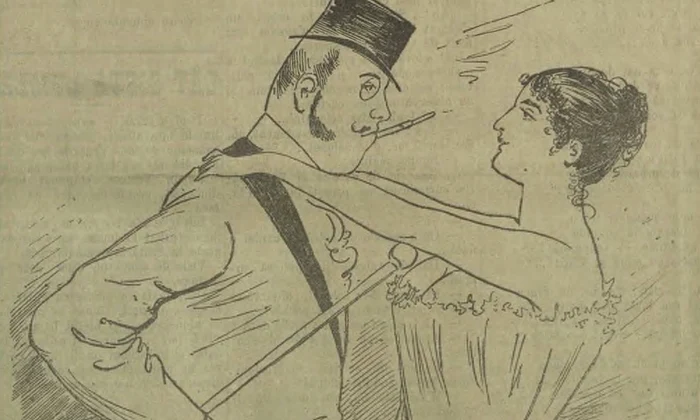Caricatură publicată de ziarul umoristic „Veselia”, Anul 1, nr. 10, 29 decembrie 1891 (© Facebook / Institutul de Studii Sud-Est Europene)