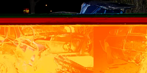 Impactul cu portbagajul automobilului Daewoo Cielo a avariat butelia cu gaz lichefiat, o adevărată bombă în astfel de situaţii