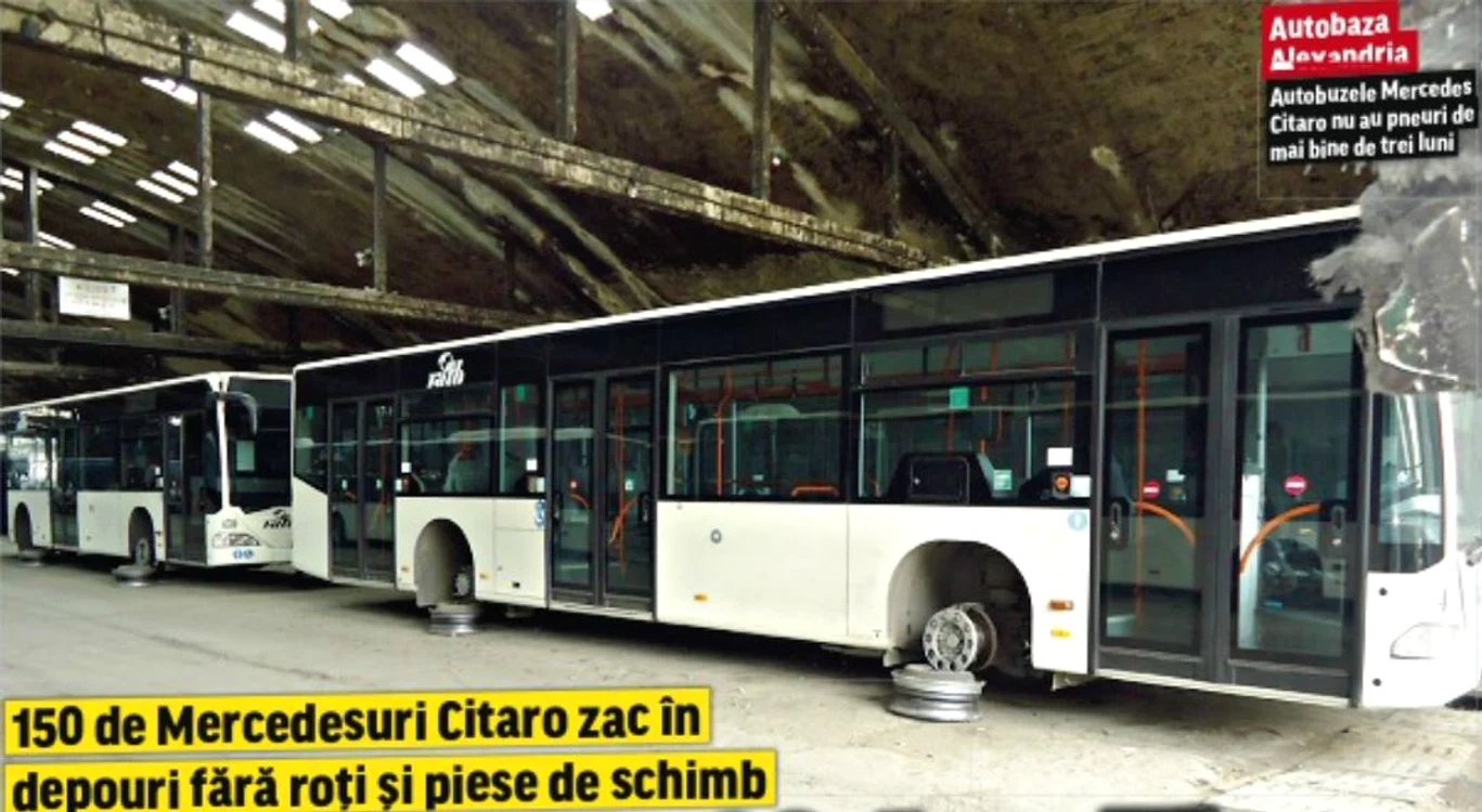 Sute de autobuze sunt pe butuci din cauza lipsei pieselor de schimb