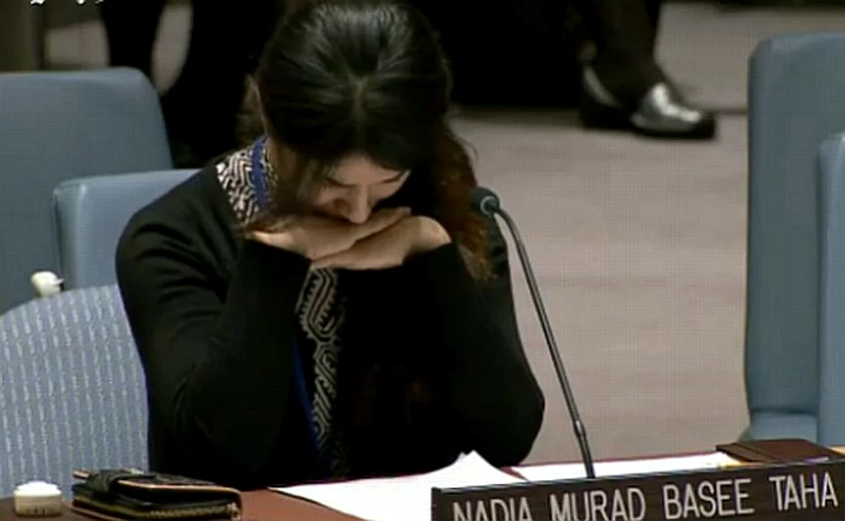 Nadia Murad Baseed Taha (21 de ani) a fost batjocorită de islamiștii extremiști timp de trei lunifoto: captură video