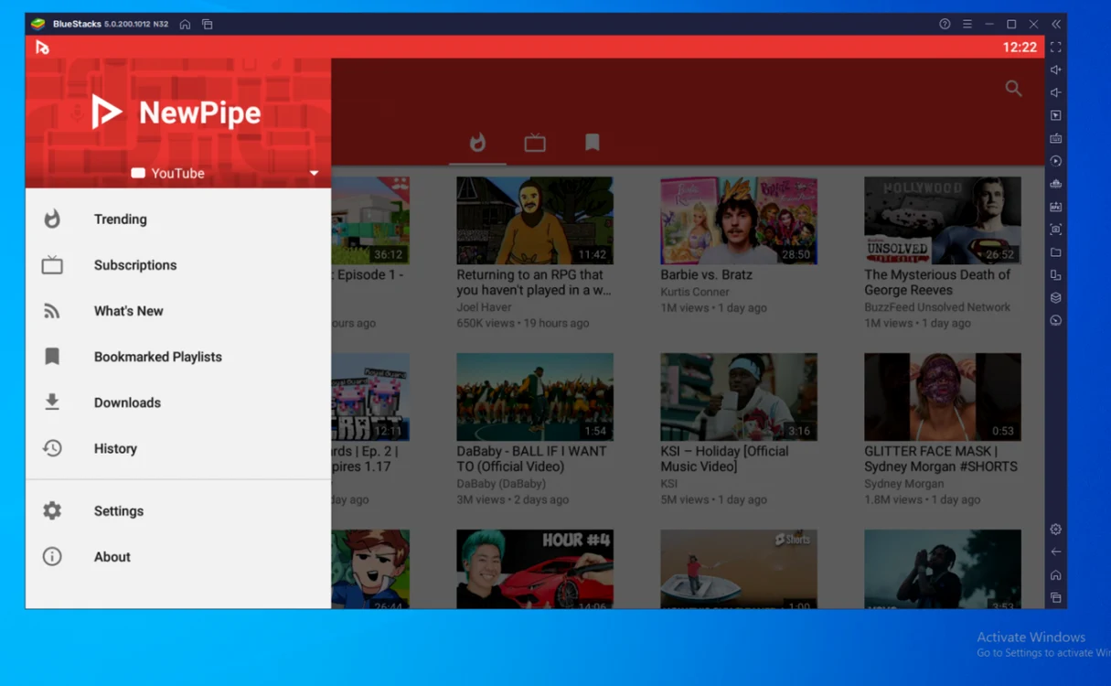 Emulator de Android Bluestack NewPipe