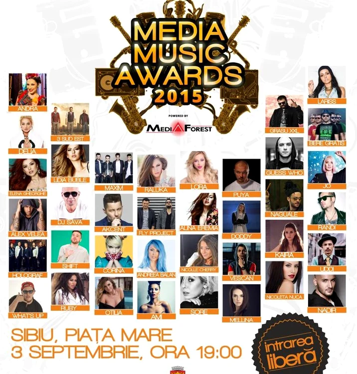 Artiştii momentului sunt cap de afiş la Media Music Awards de la Sibiu