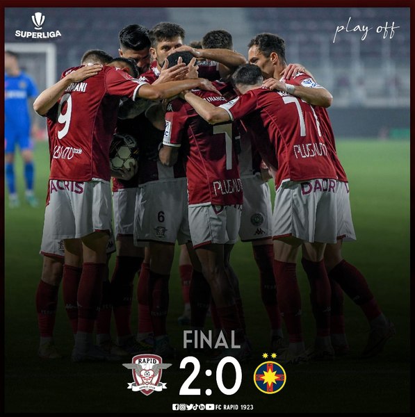 Victorie pentru Rapid, 2-0 cu FCSB, în ultimul meci din play-off-ul Superligii