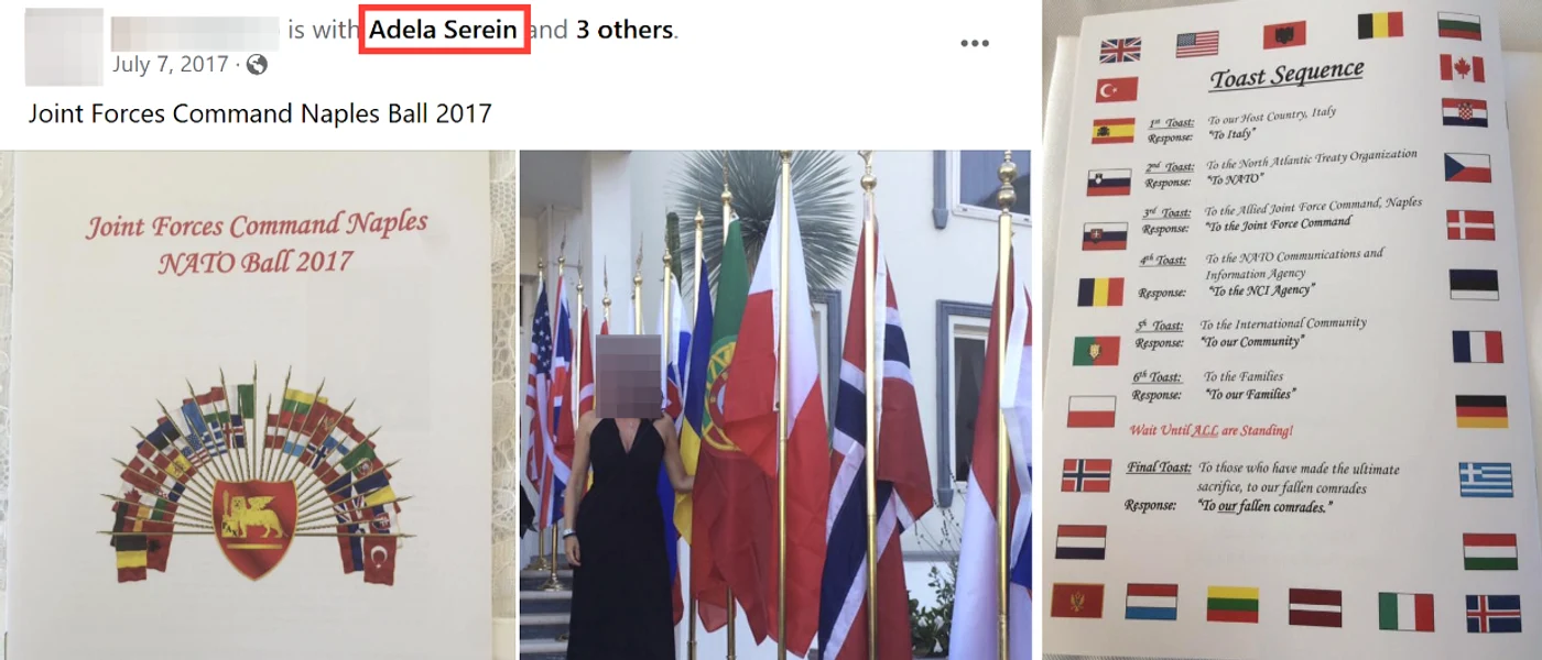 Adela Serein la Balul bazei NATO din Napoli FOTO Bellingcat 