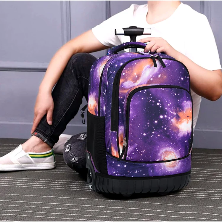Ghiozdan troller Giftry cu imprimeu galaxie pentru confort și mobilitate la școală și nu numai