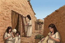 Ilustrație reprezentând prelucrarea textilelor în Epoca Bronzului, așa cum este documentată la Cabezo Redondo (© Desen de J. A. López Padilla)