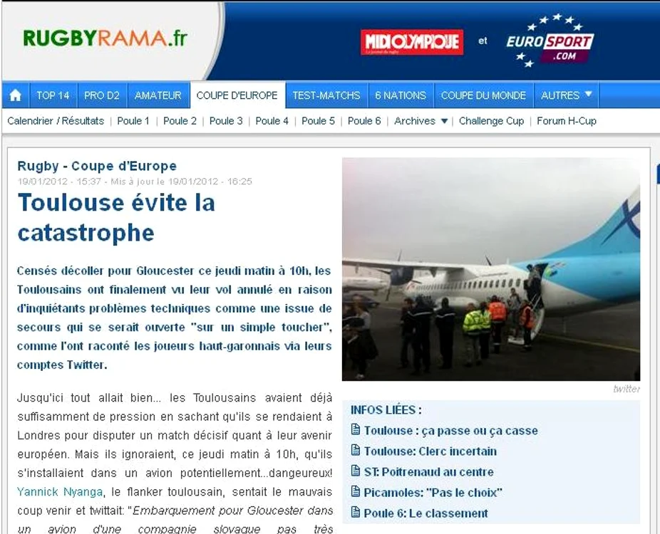 
    Site-ul săptămânalului "Midi olympique" scrie despre catastrofa evitată de Toulouse  