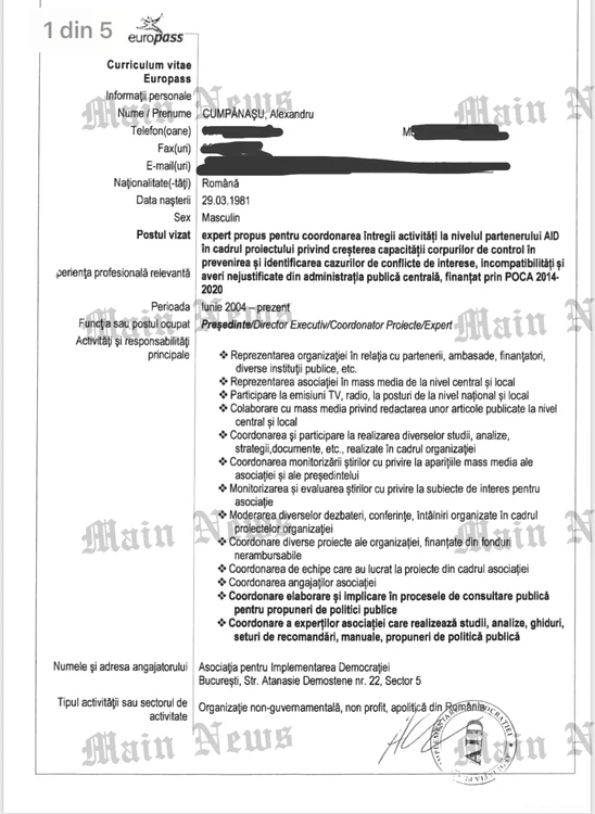 Cv+ul lui Alexandru Cumpănaşu nu arată că ar fi absolvit vreo facultate