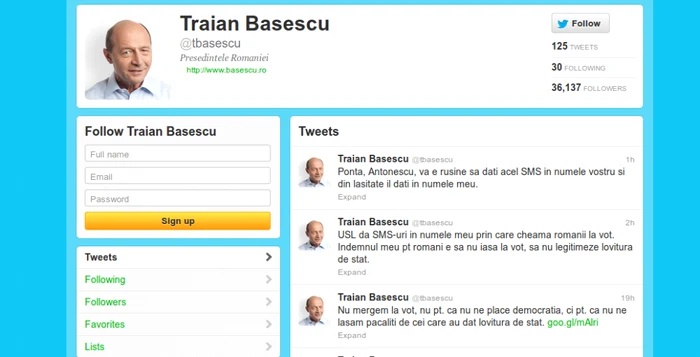 Traian Băsescu îi acuză pe Twitter pe liderii USl că dau mesaje în numele lui FOTO: Captură Twitter