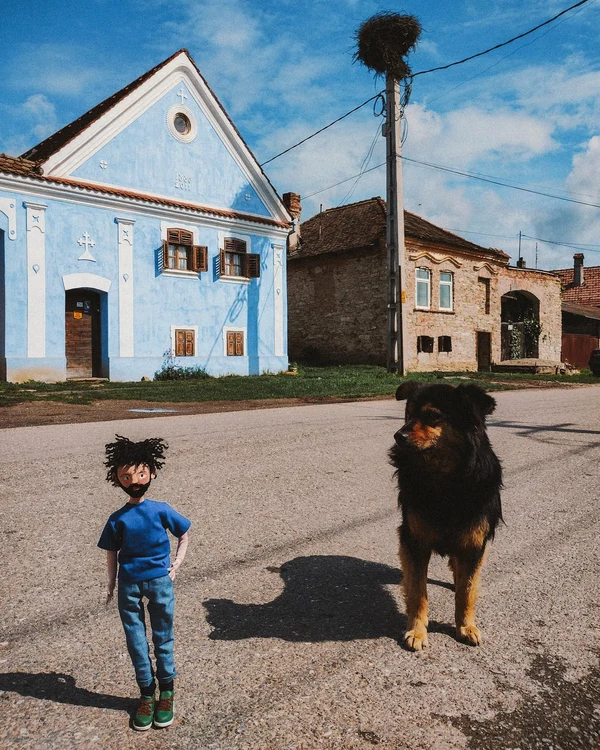 Micul Haos, Casa Albastră și Prietenaș, câintele satului. FOTO: Arhiva personală