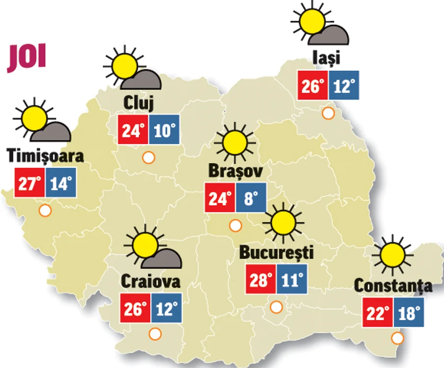 Astăzi,vremea se menține călduroasă, cu temperaturi peste limitele normale ale perioadei