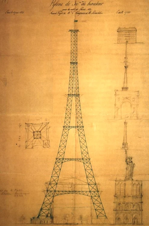 Prima schiță a Turnului Eiffel realizată de inginerul Maurice Koechlin Foto Mica Doză Facebook