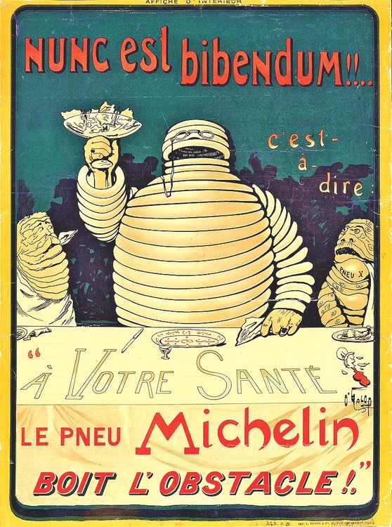 Posterul din 1898 este prima reprezentare a Omului Michelin (zis și Bibendum) ținând un toast