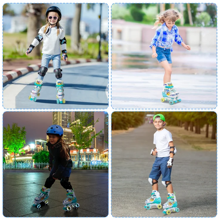 Colaj de imagini cu copii fericiți dându-se pe role cu roți luminoase Foto Amazon.ie