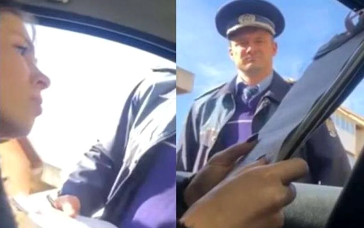 Poliţistul Negurici în momentul când îşi amenda fosta sotie. FOTO: