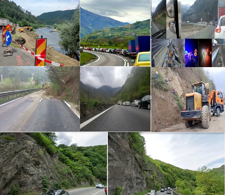 Traficul pe Valea Oltului din cauza permanentelor alunecări de taluz ori de pe versanți Foto colaj