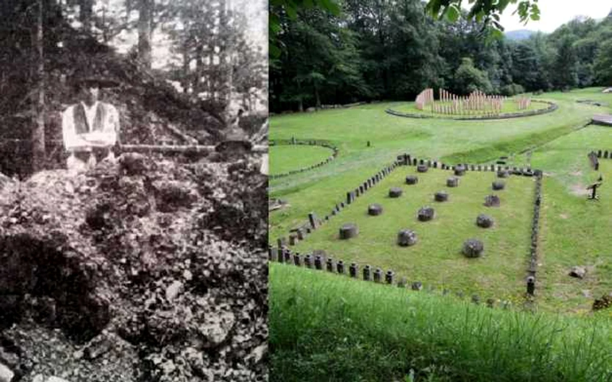 Stânga - baia romană, în 1923/ Dreapta: Sarmizegetusa Regia.