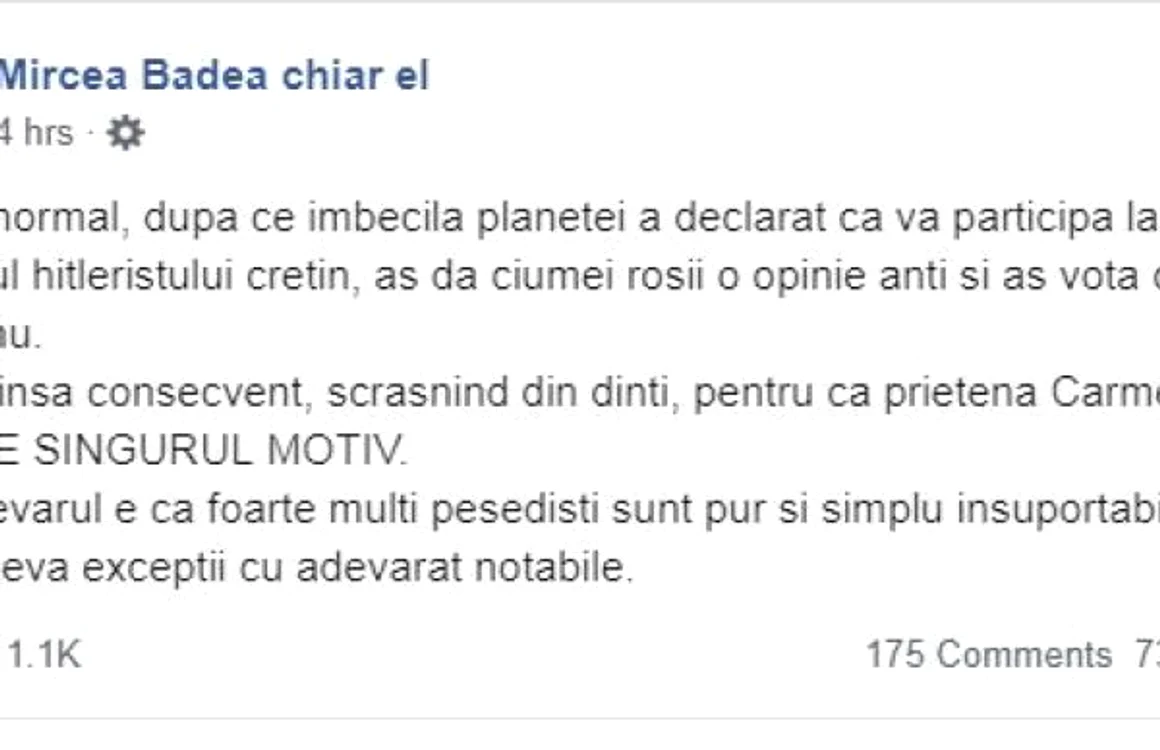 mesaj badea dancila foto captura facebook mircea badea chiar el