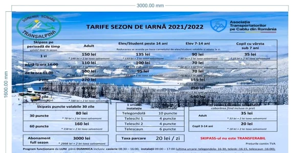 Tarifele practicate în sezonul 2021 - 2022 pe pârtiile domeniului schiabil Transalpina - Vâlcea Foto Adevărul