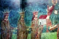 Strămoşii lui Lăpuşneanul, într-o frescă de la Mănăstirea Dobrovăţ; de la stânga la dreapta: Petru Rareş, Ştefan cel Mare, Bogdan al III-lea