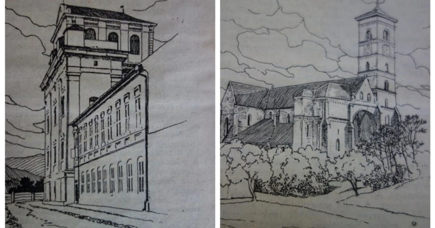Biblioteca Batthyaneum şi Catedrala Romano-Catolică în desene realizate acum aproape 100 de ani