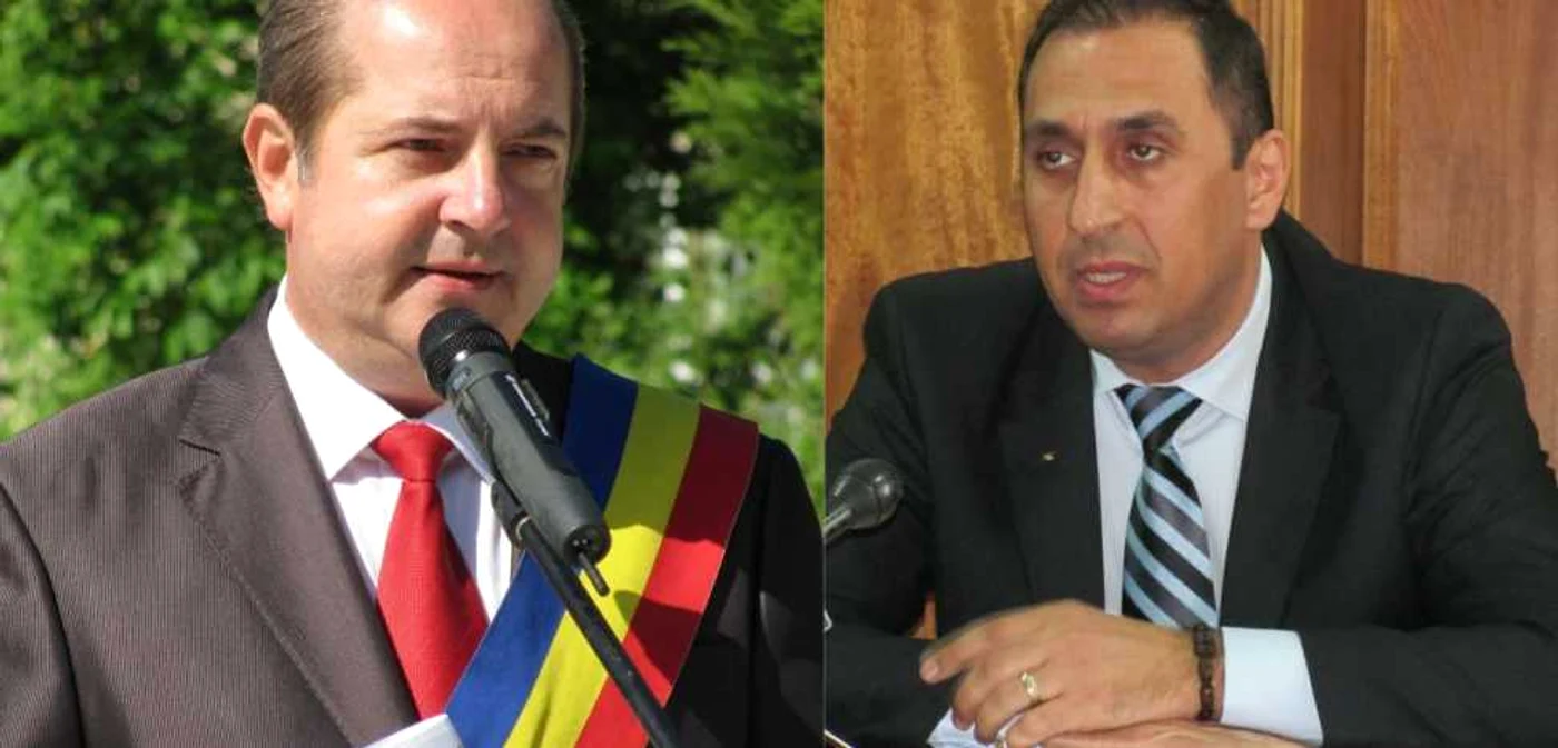 Contre între primarul Alexandriei, Victor Drăguşin (stânga) şi şeful Poliţiei Judeţene Teleorman, Valentin Dumitraşcu (dreapta) foto: Claudiu Dumitrache