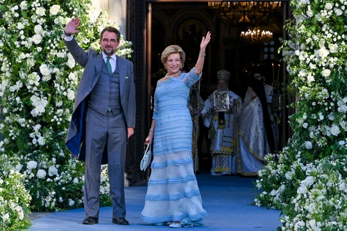 Regina Anne Marie și Prințul Nikolaos la nunta Prințesei Theodora. FOTO: Getty Images