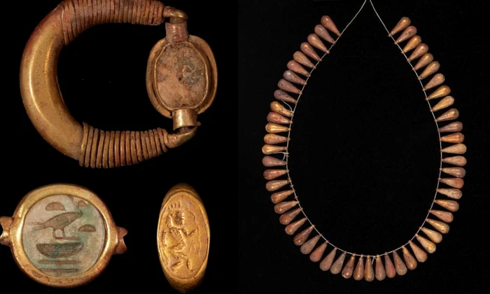 O colecție antică de bijuterii din aur, descoperită în Egipt (foto: Facebook / Ministry of Tourism and Antiquities )