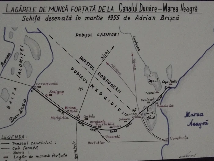 Schița lagărelor de muncă desenată în anul 1955