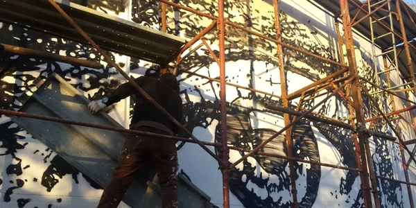 Lucrarea lui Vhils de la Timişoara FOTO Ştefan Both