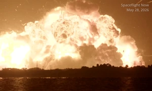 Explozie uriașă la baza Blue Origin a lui Jeff Bezos. Racheta New Glenn a sărit în aer în timpul unui test FOTO captura video X