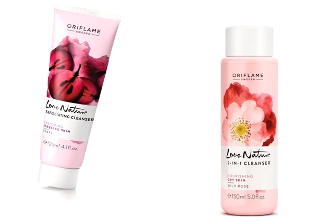 Demachiant exfoliant pentru curăţarea tenului, cu extract din struguri, şi demachiant 2 în 1 cu extract din trandafir salbatic, 13.99 lei fiecare, la Oriflame