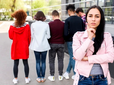 portrait thoughtful woman standing street jpg