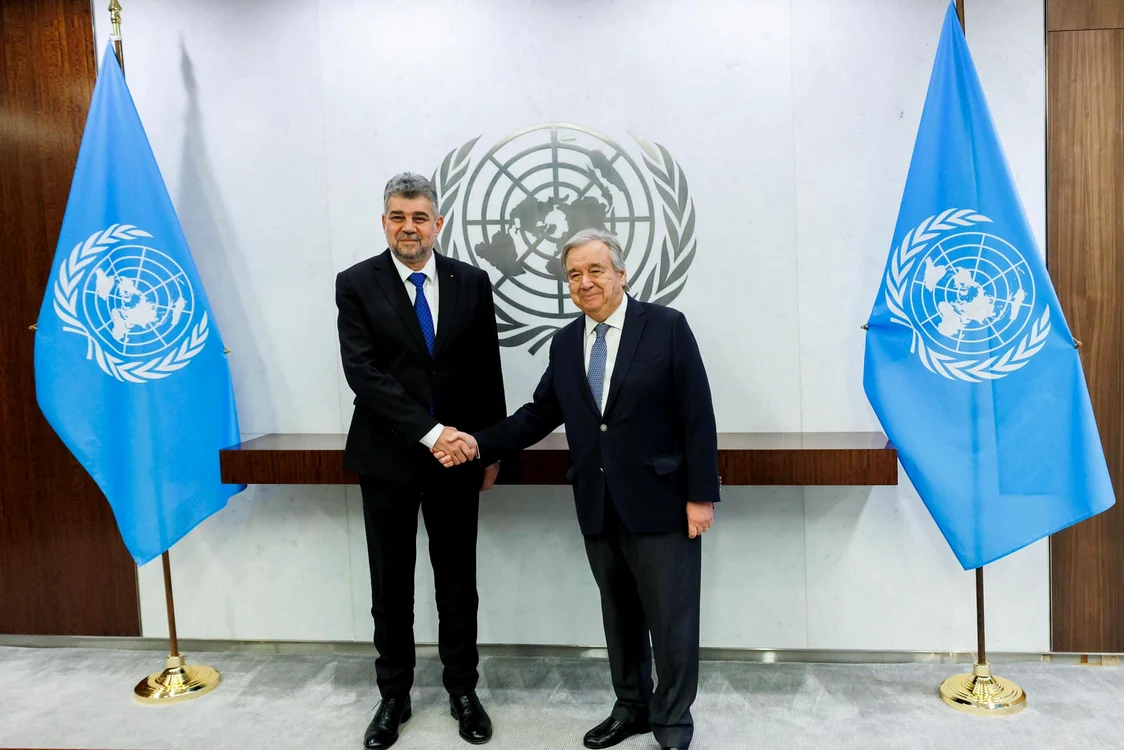 Marcel Ciolacu și secretarul general al Naţiunilor Unite, Antonio Guterres 