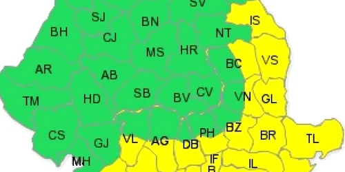 Harta județelor afectate. Foto www.meteoromania.ro