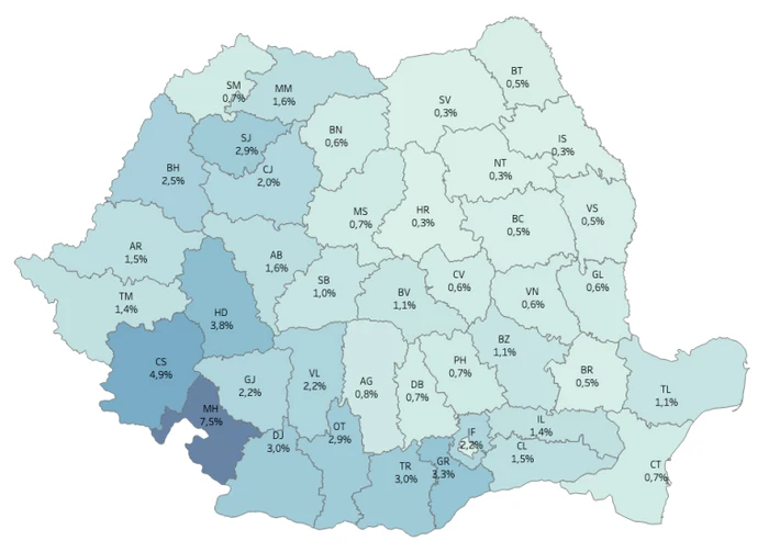 % reședințe stabilite între 1 ianuarie – 10 aprilie 2024 raportat la numărul de alegători FOTO EFOR