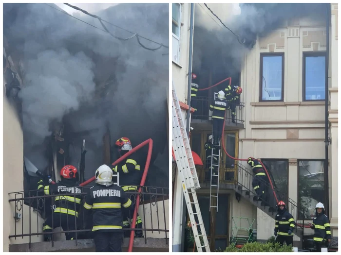 Incendiul a cuprins mansarda unui clădiri din centrul Craiovei FOTO: Adevărul