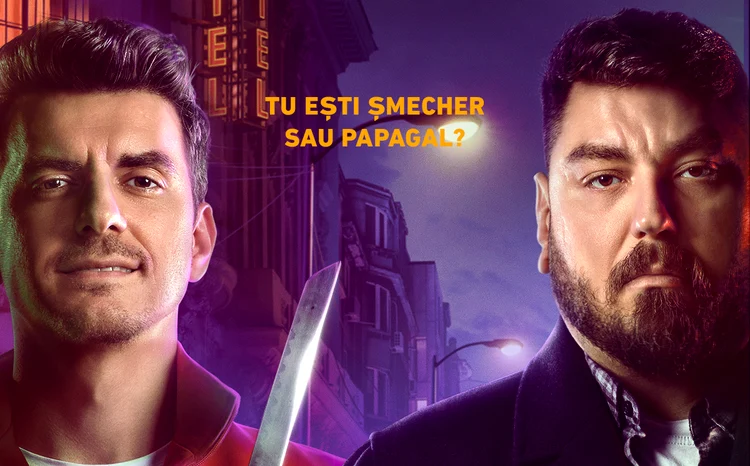 Alexandru Ion și Cosmin Nedelcu (Micutzu) pe afișul filmului „Taximetriști”.