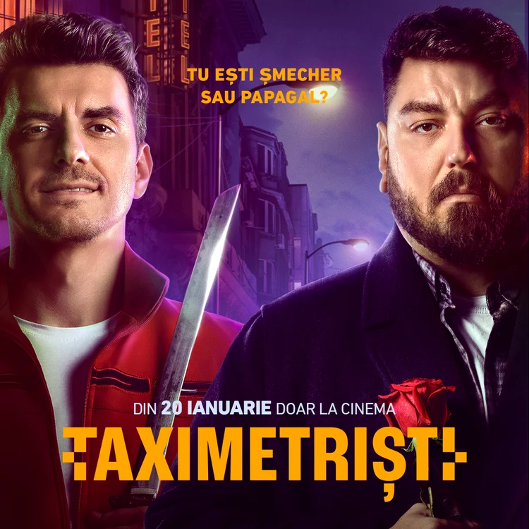 Alexandru Ion și Cosmin Nedelcu (Micutzu) pe afișul filmului Taximetriști 