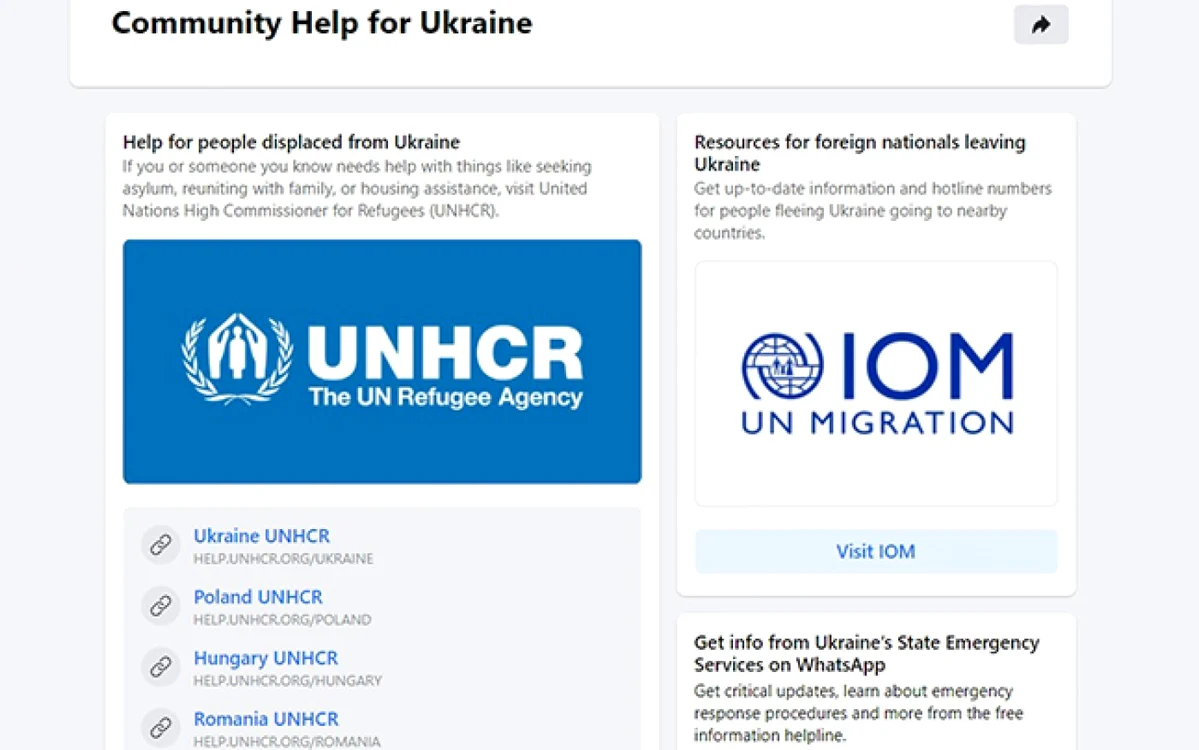 Facebook Community Help pentru ucrainieni.