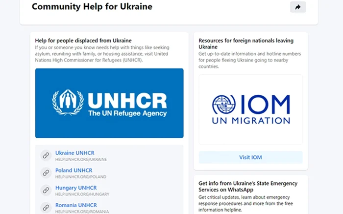 Facebook Community Help pentru ucrainieni.