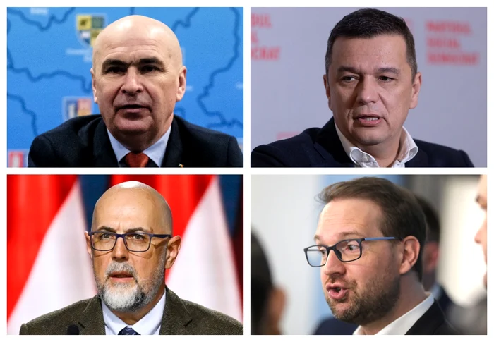 Ilie Bolojan, Sorin Grindeanu, Kelemen Hunor, Dominic Fritz  / FOTO EPA-EFE, Mediafax Foto