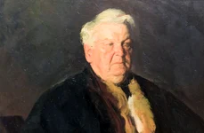 Fotografie document: Corneliu Baba îl pictează pe Sadoveanu jpeg