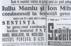 Sentința procesului liderilor PNȚ, publicată în ziarul Scânteia la 13 noiembrie 1947 (© Andrea Dobeş - Iuliu Maniu, un creator de istorie / Wikimedia Commons)