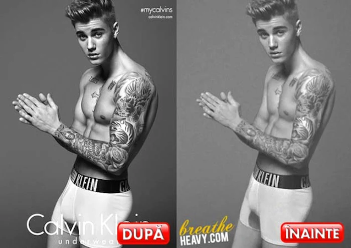 
    Bieber e complet diferit în imagine originală, faţă de cea retuşatăFoto: gawker.com  